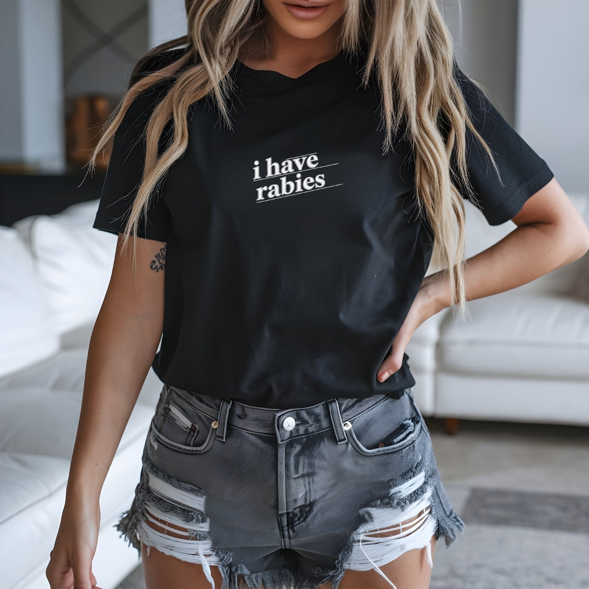 Custom Embroidered I Have Rabies T-Shirt | Funny Feral Girl Meme Tee – Sarcasm Gift