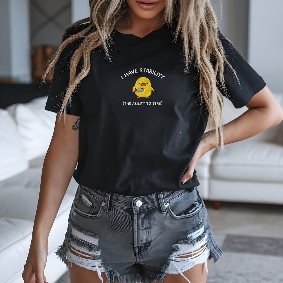 Custom Embroidered I Have Stability T-Shirt – Funny Duck Embroidered Tee