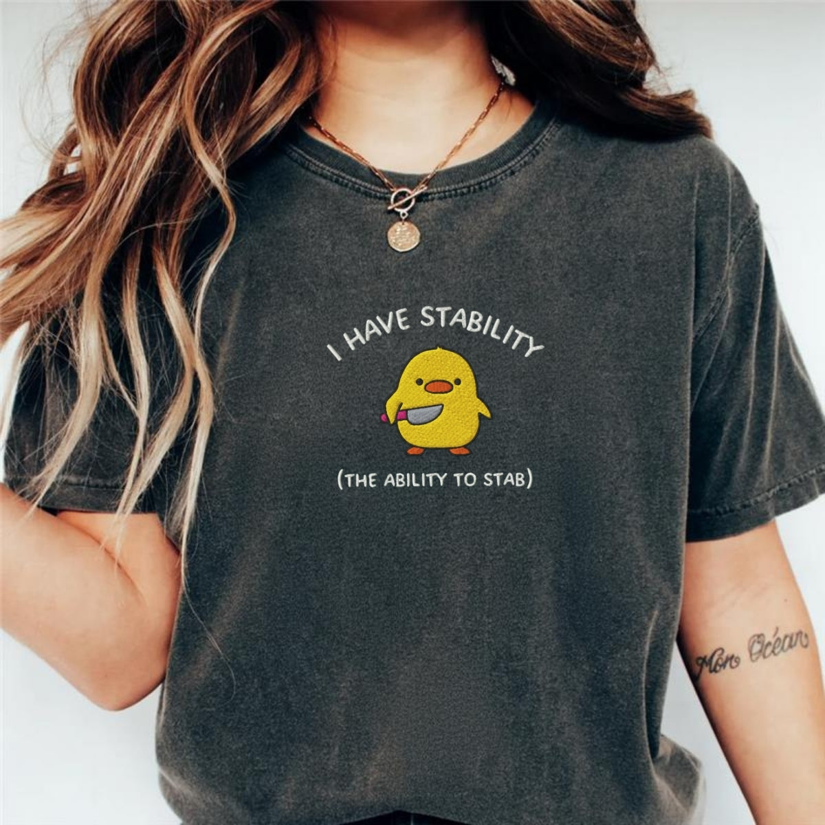 Custom Embroidered I Have Stability T-Shirt – Funny Duck Embroidered Tee