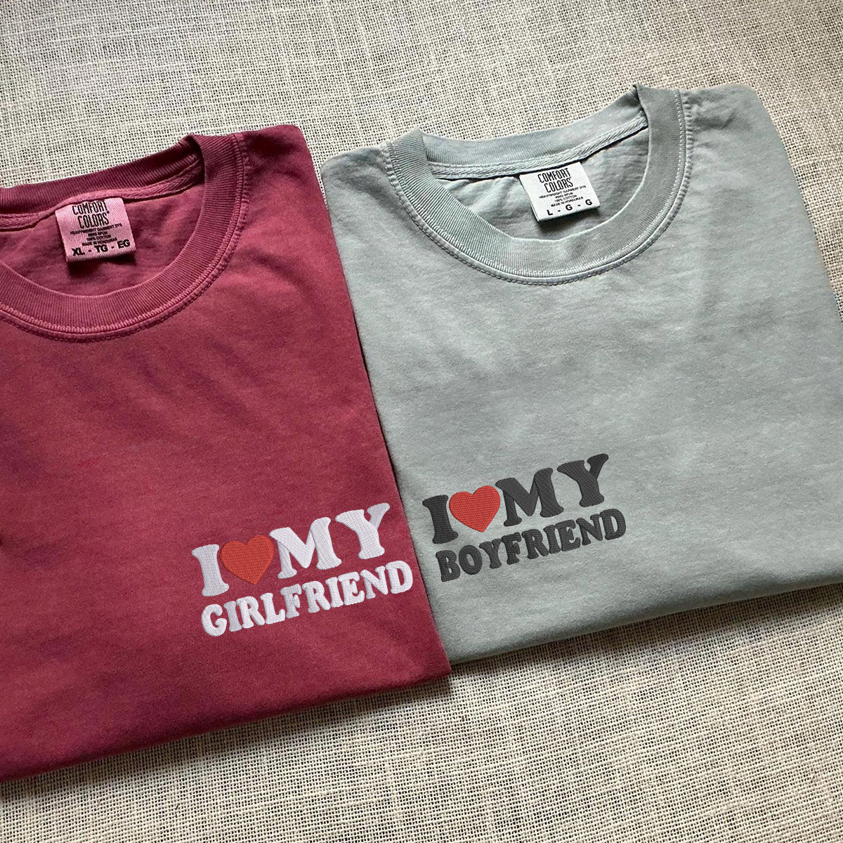 Individuell bestickte „Ich liebe meinen Freund/meine Freundin“-T-Shirts für Paare