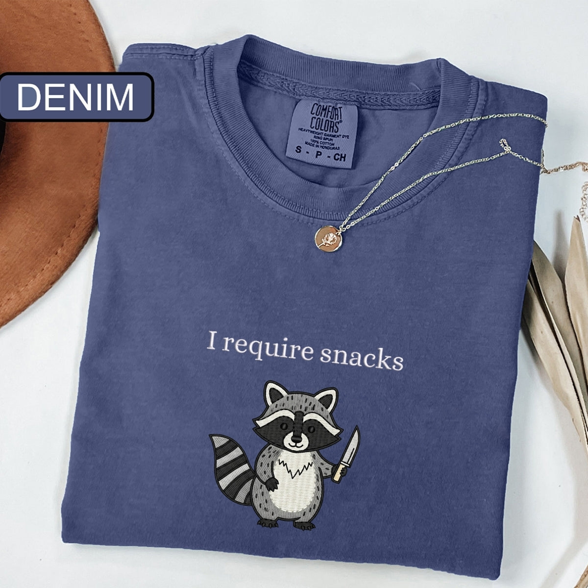 Custom Embroidered I Require Snacks T-Shirt | Feral Raccoon Meme Tee – Cute Animal Shirt Gift