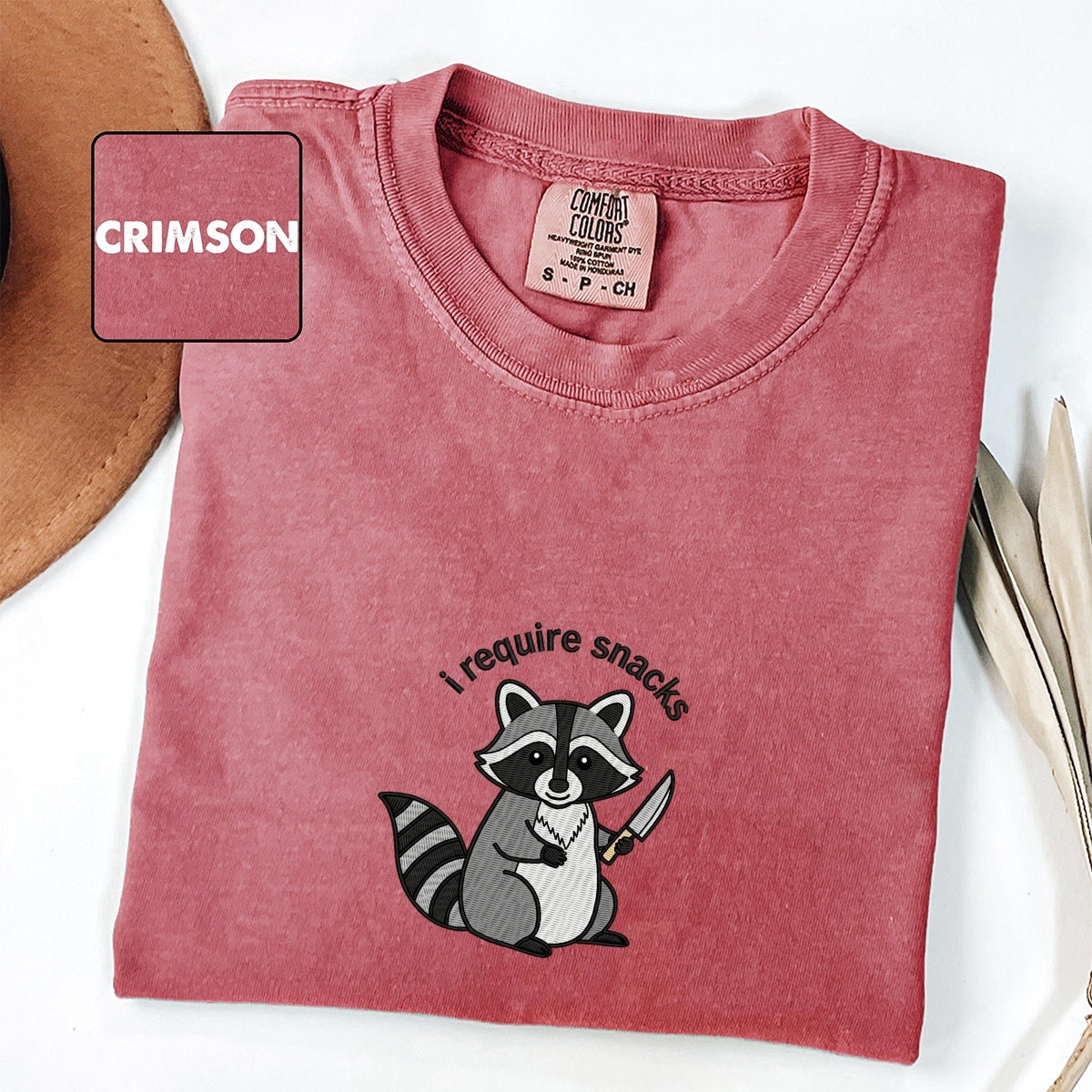 Custom Embroidered I Require Snacks T-Shirt | Funny Feral Raccoon Tee – Cozy Snack Lover Gift