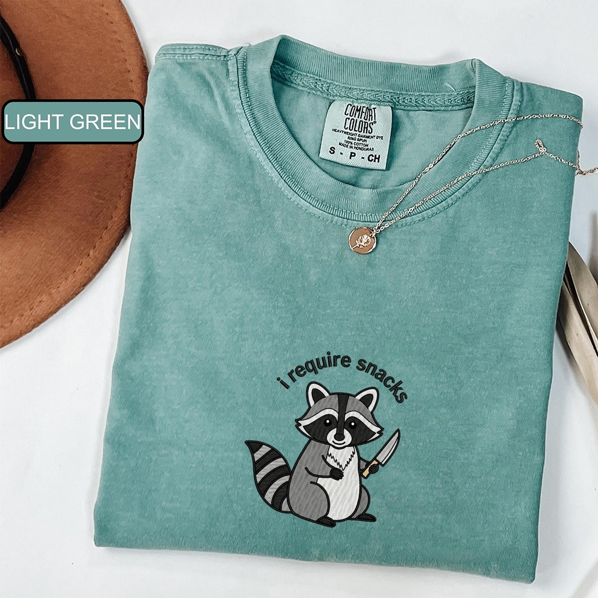 Custom Embroidered I Require Snacks T-Shirt | Funny Feral Raccoon Tee – Cozy Snack Lover Gift