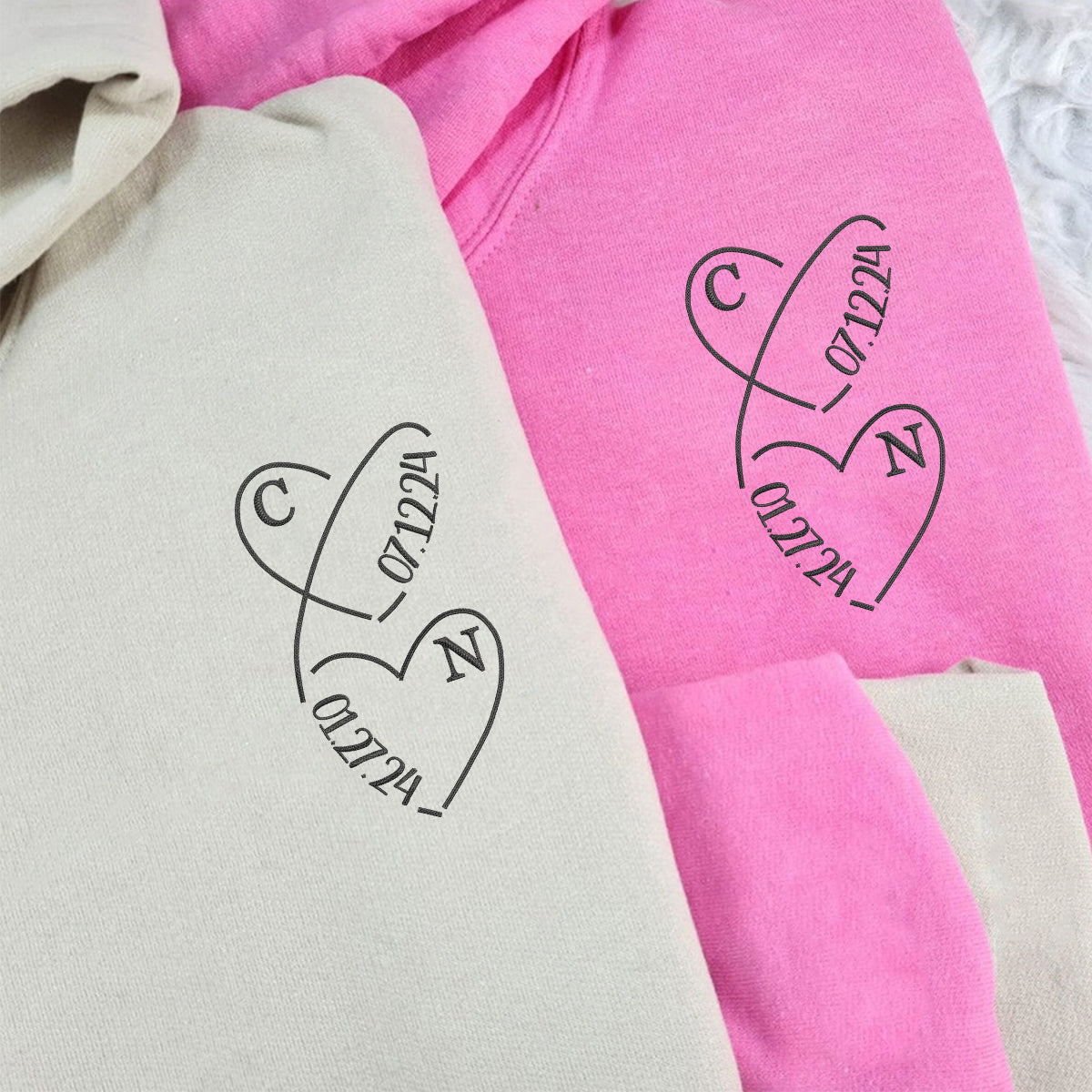 Individuell bestickte Engel- und Dämonenkatze-Kapuzenpullover für Paare