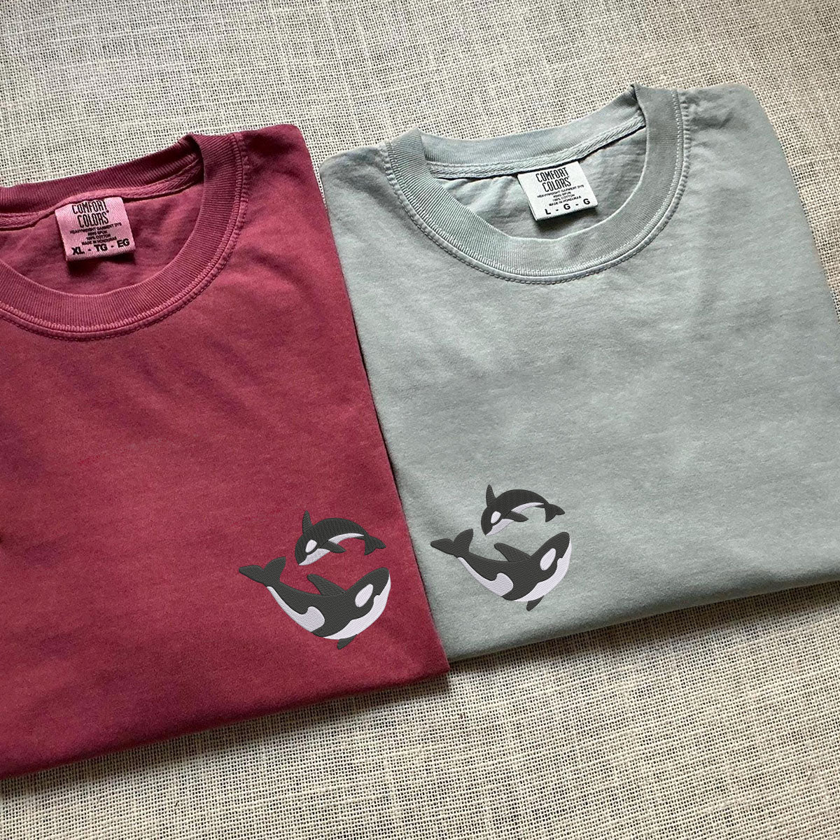 T-shirts assortis personnalisés avec motif d'épaulard brodé pour couples