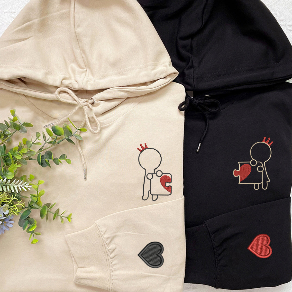Individuell bestickte König und Königin Puzzle Liebe passende Hoodies für Paare