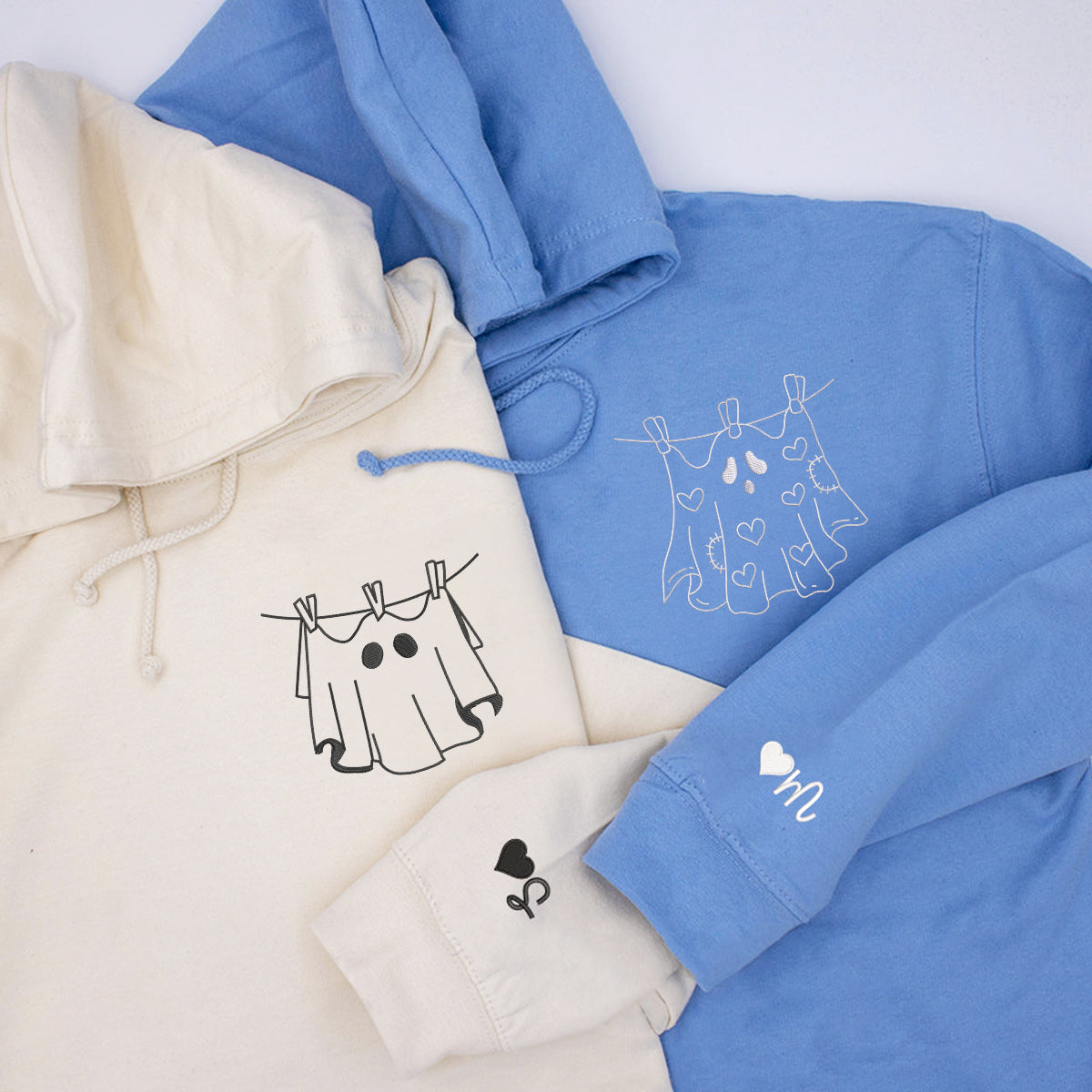 Individuell bestickte Wäschegeister-Kapuzenpullover für Paare