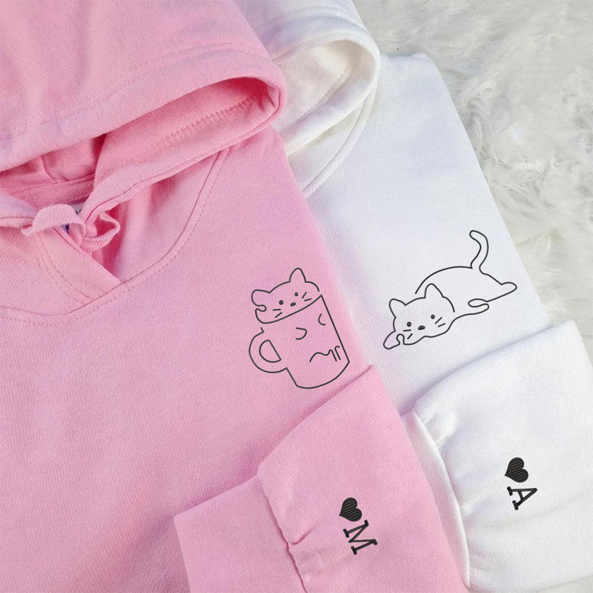 Individuell bestickte Lazy Cat-Kapuzenpullover für Paare