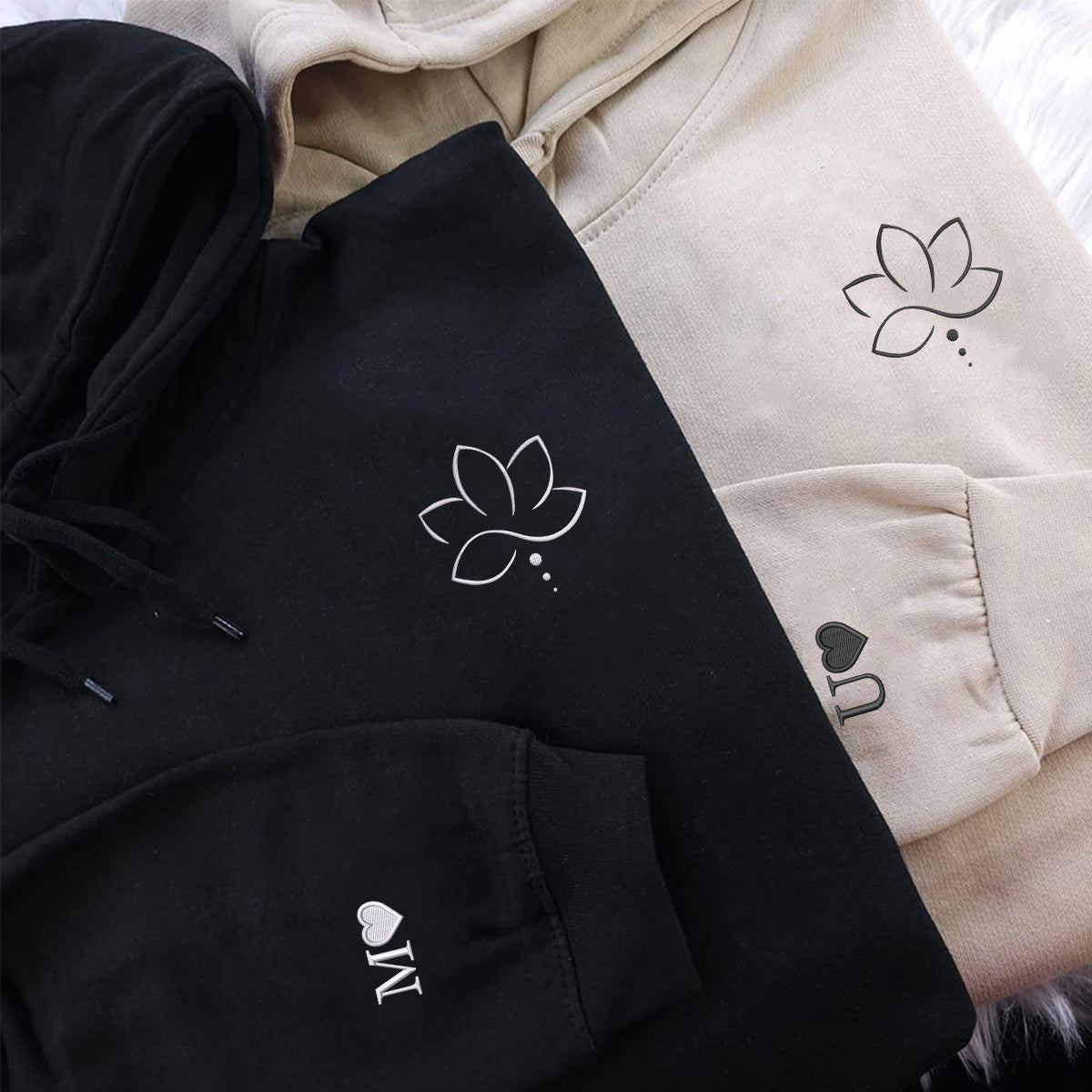 Individuell bestickte Engel- und Dämonenkatze-Kapuzenpullover für Paare