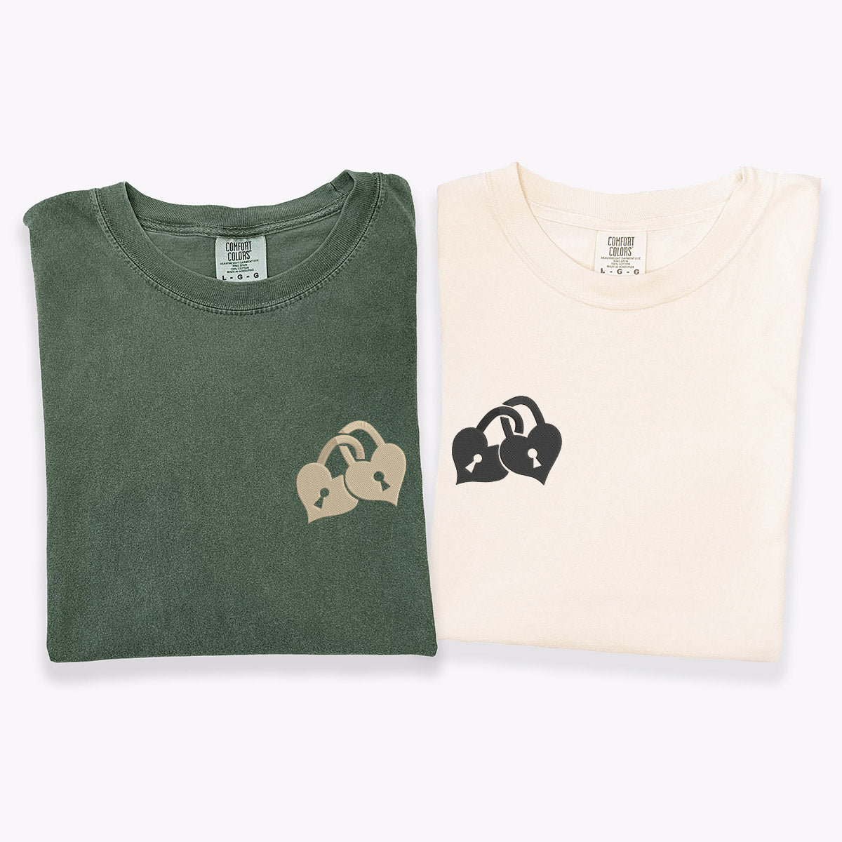 Individuell bestickte Liebes-Vorhängeschloss-T-Shirts für Paare