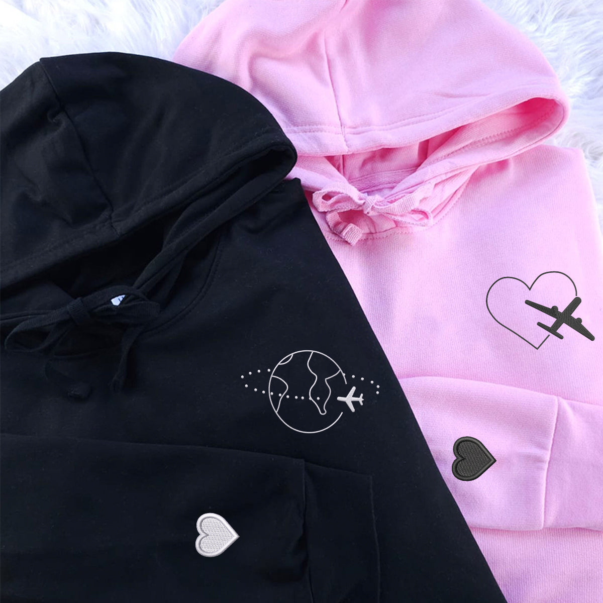 Individuell bestickte Love Travelling Passende Hoodies für Paare