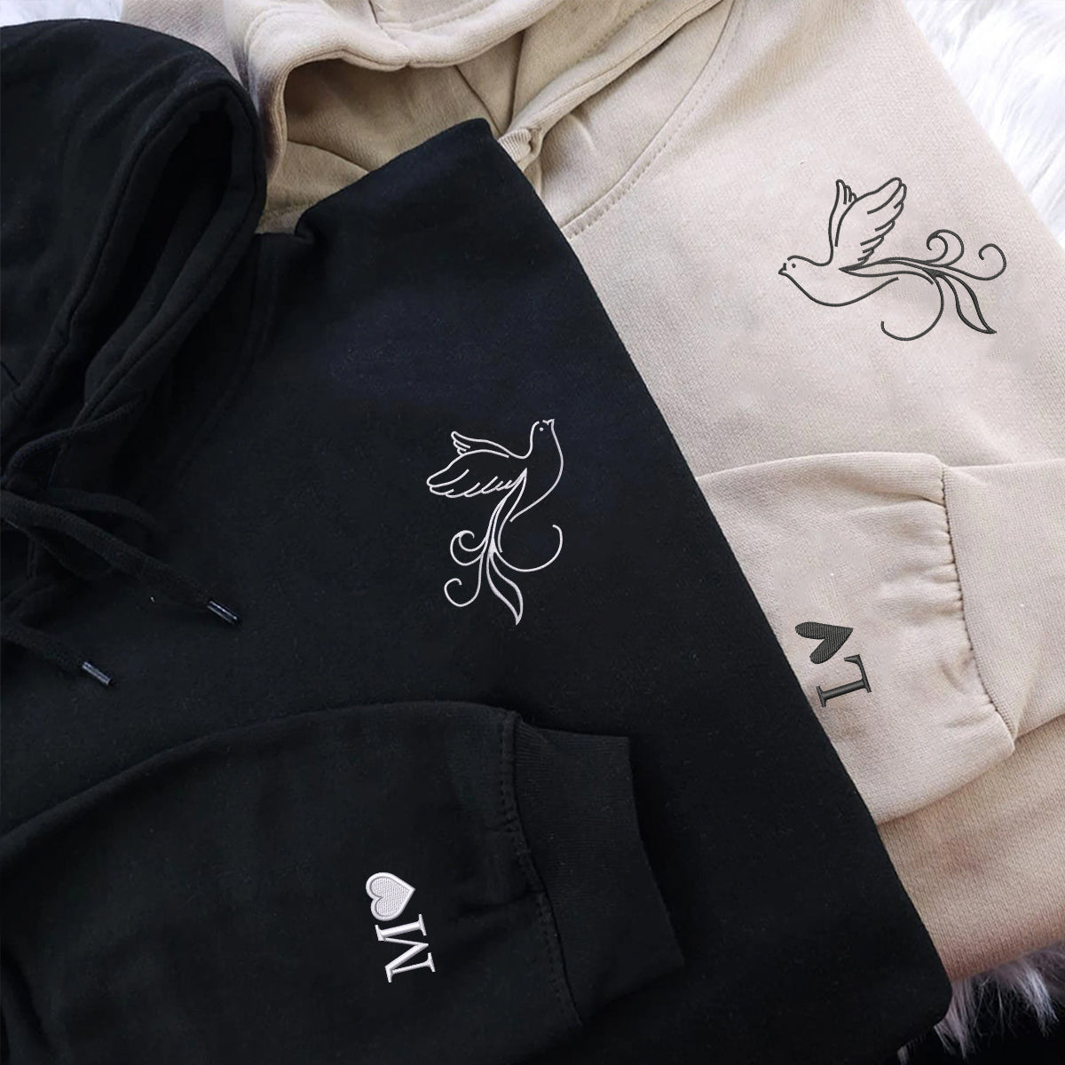 Individuell bestickte Engel- und Dämonenkatze-Kapuzenpullover für Paare