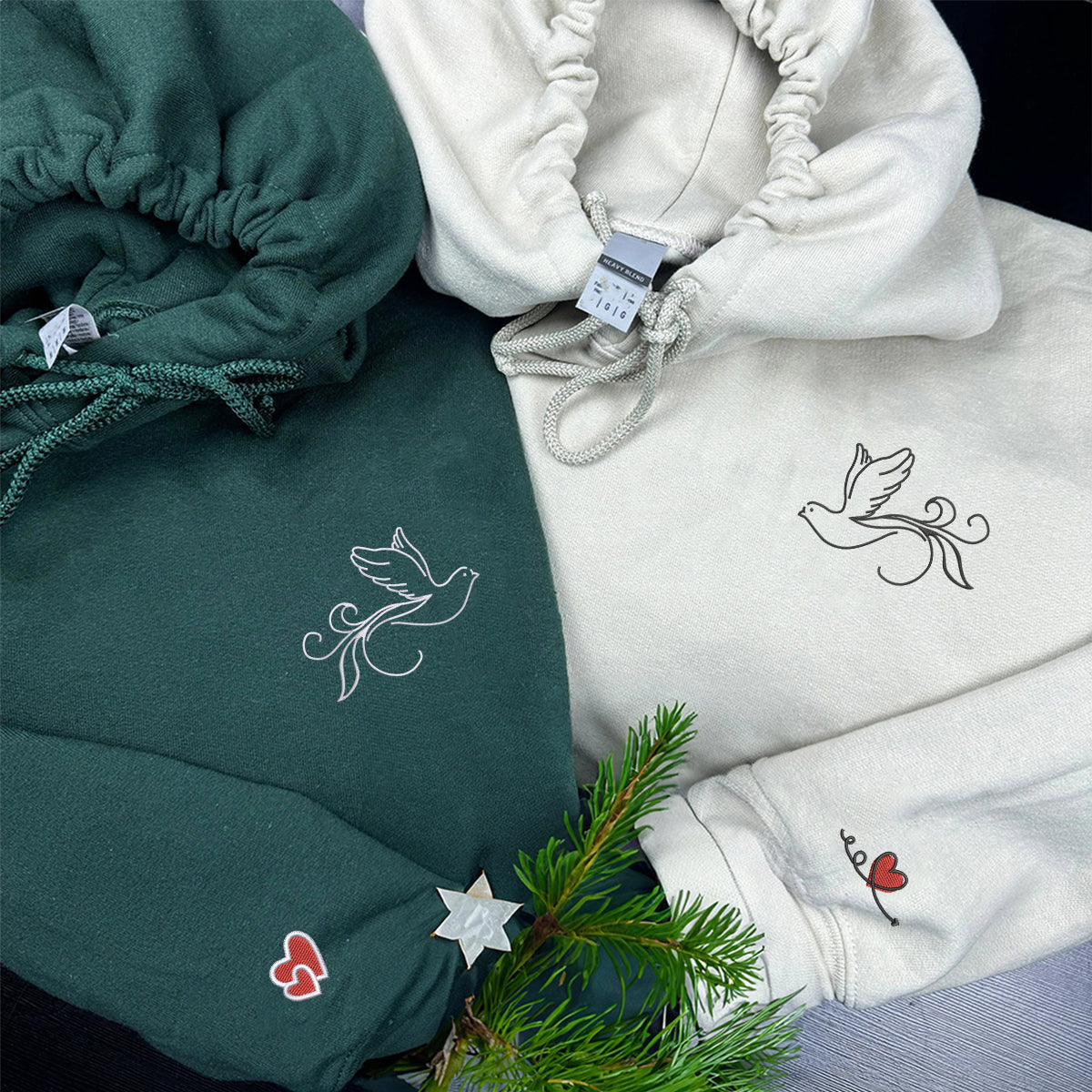 Individuell bestickte Engel- und Dämonenkatze-Kapuzenpullover für Paare