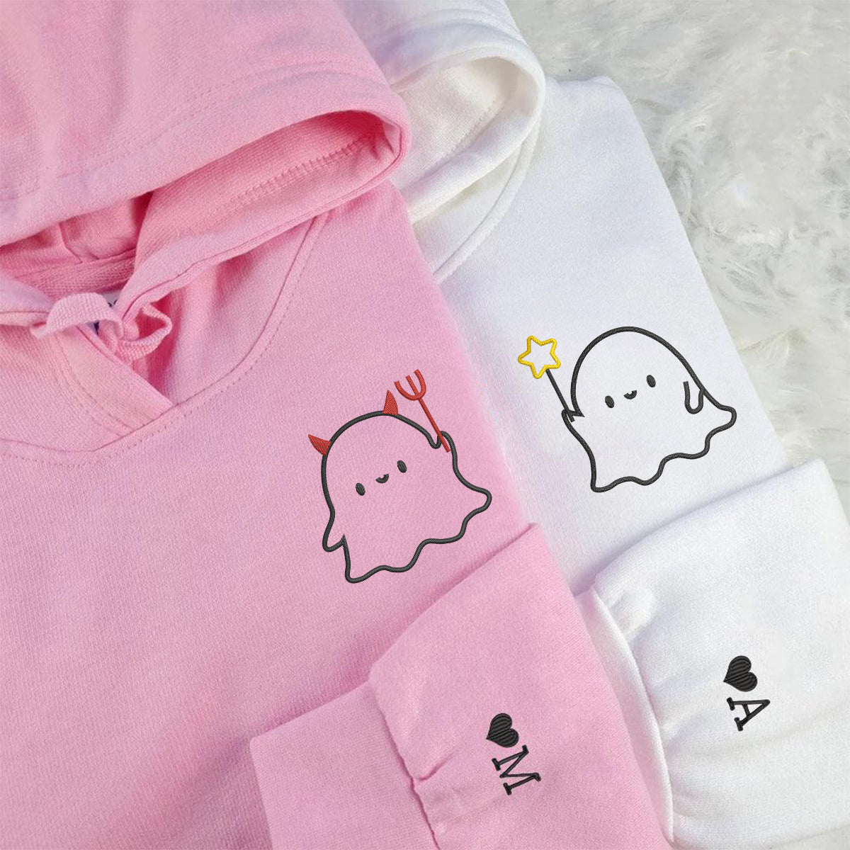 Individuell bestickte Engel- und Dämonenkatze-Kapuzenpullover für Paare
