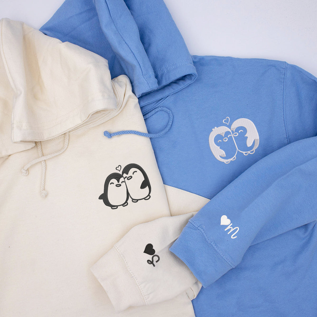 Individuell bestickte Engel- und Dämonenkatze-Kapuzenpullover für Paare