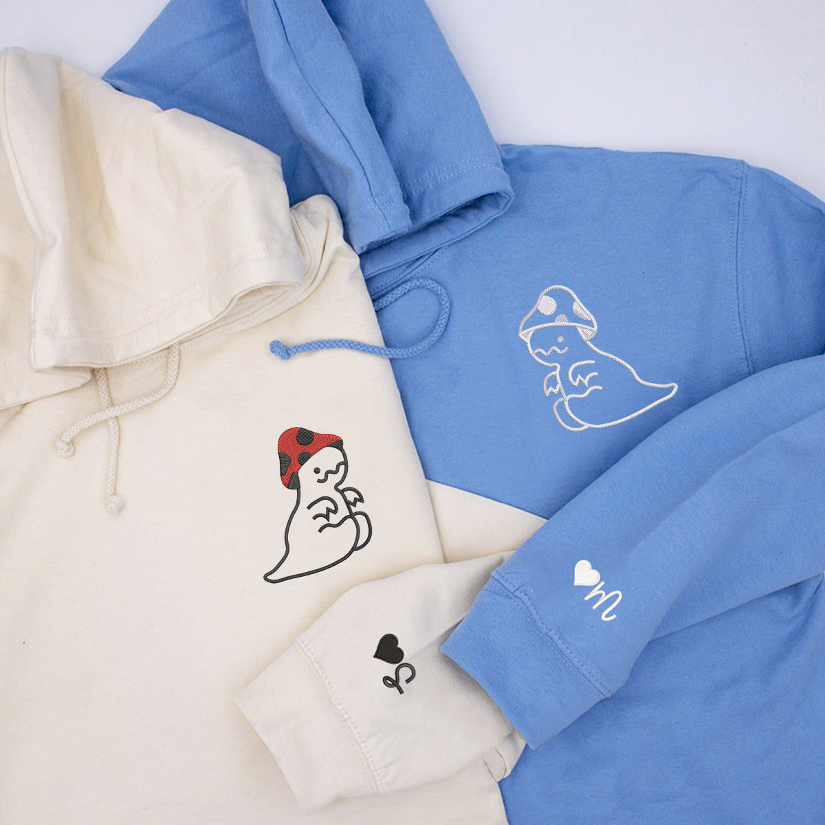 Individuell bestickte Engel- und Dämonenkatze-Kapuzenpullover für Paare