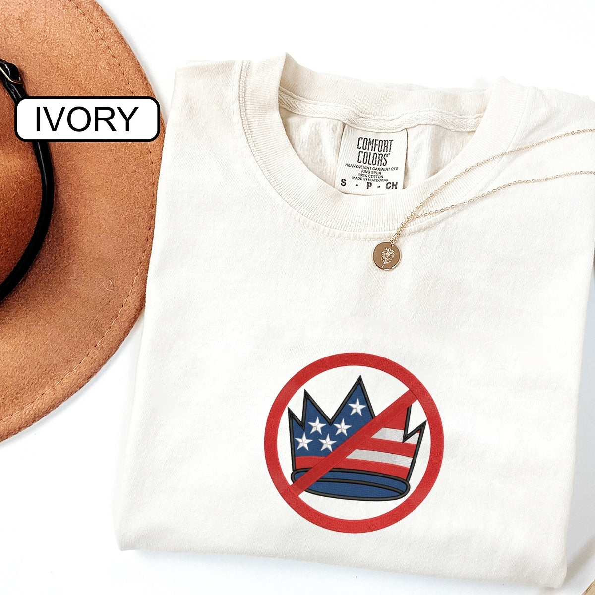 Custom Embroidered No Kings in America T-Shirt | Political Tee – Crown Embroidery Protest Shirt