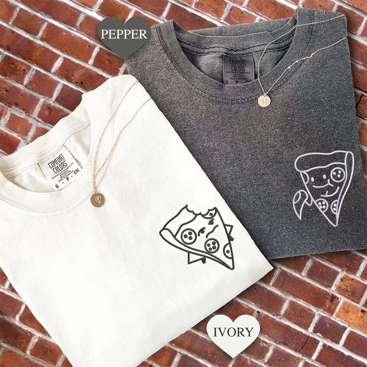 Individuell bestickte One Bite Pizza Passende T-Shirts für Paare