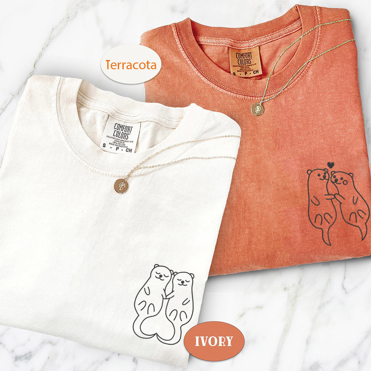 Individuell bestickte Otter-T-Shirts für Paare