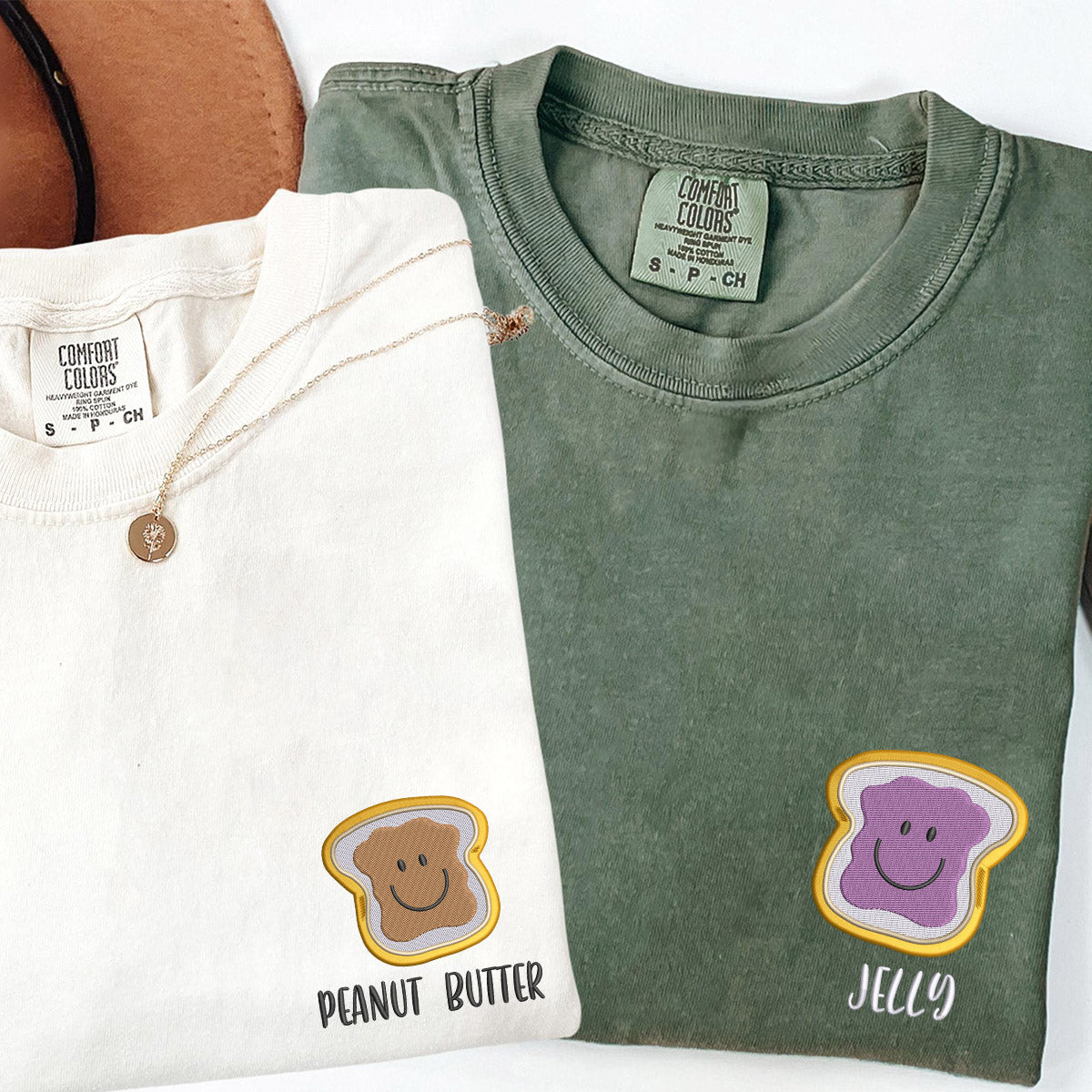 Individuell bestickte Erdnussbutter und Gelee passende T-Shirts für Paare
