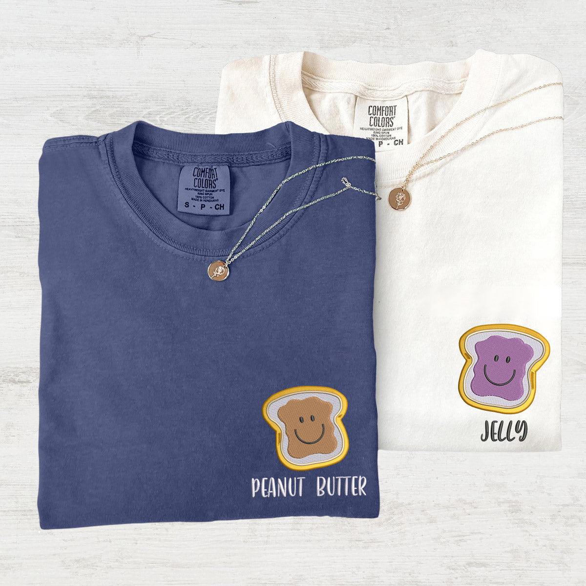 Individuell bestickte Erdnussbutter und Gelee passende T-Shirts für Paare