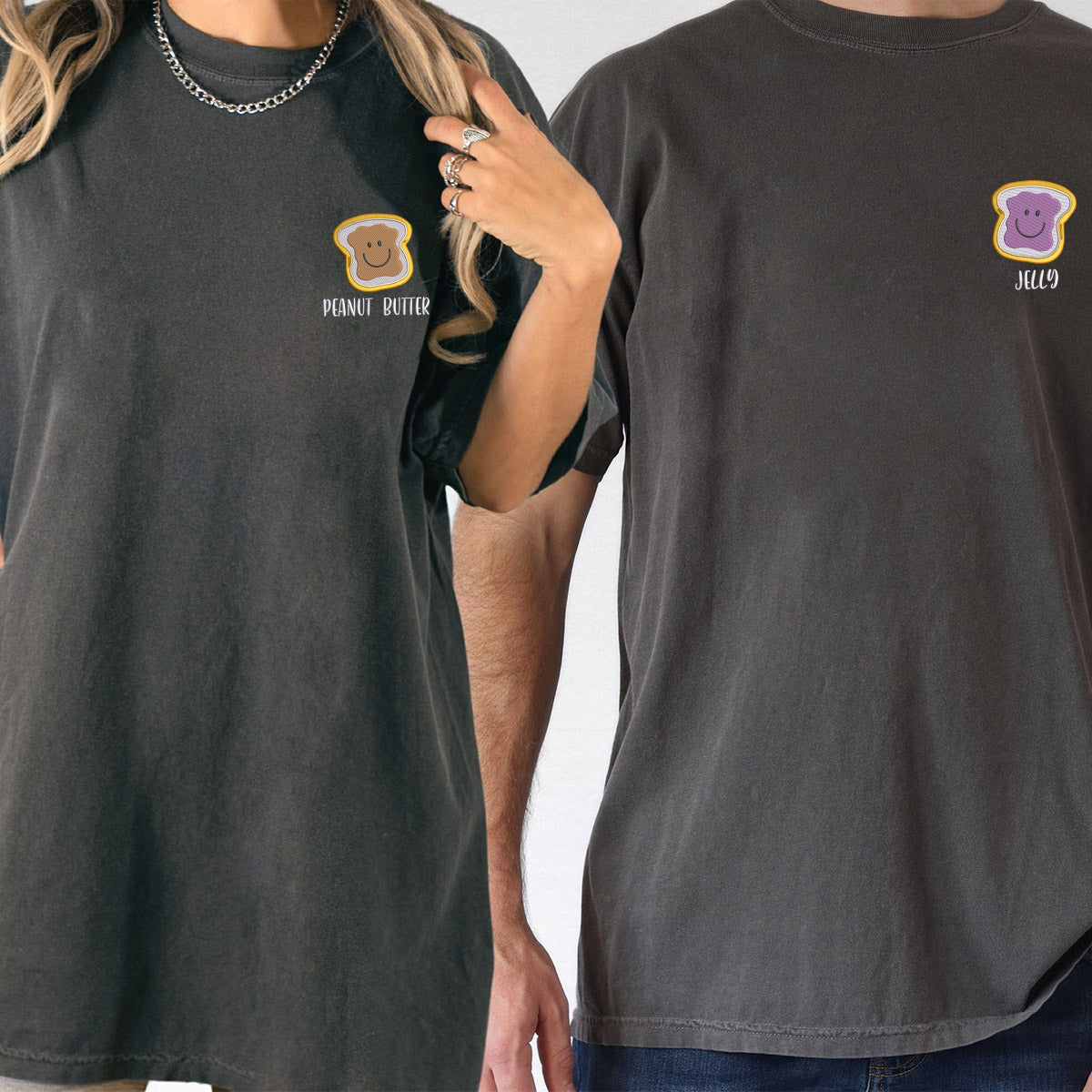 Individuell bestickte Erdnussbutter und Gelee passende T-Shirts für Paare