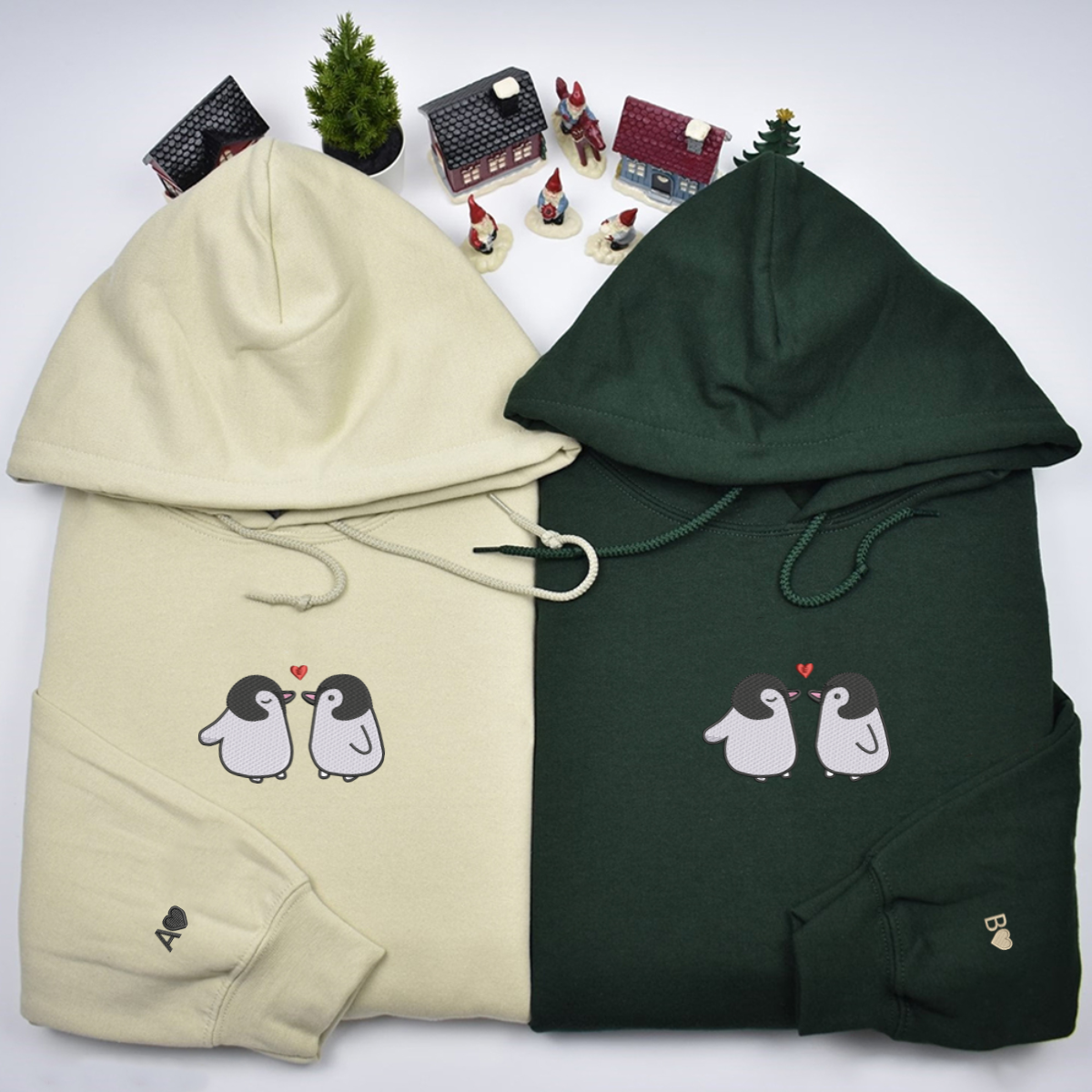 Individuell bestickte Pinguin-Love-Kapuzenpullover für Paare