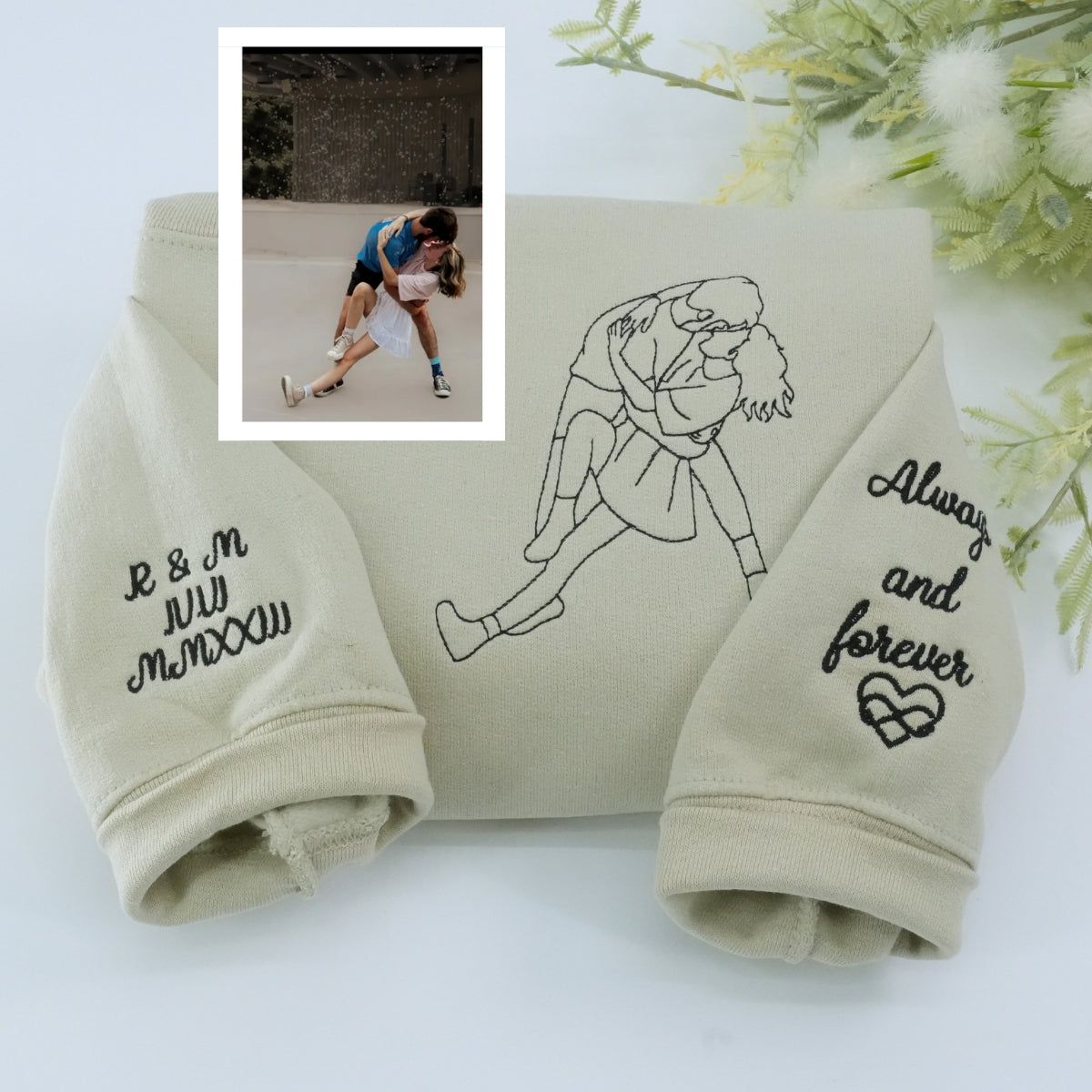 Bestickter Foto-Hoodie, personalisiertes Paar-Portrait-Sweatshirt, einzigartiges Paar-Hoodie-Geschenk