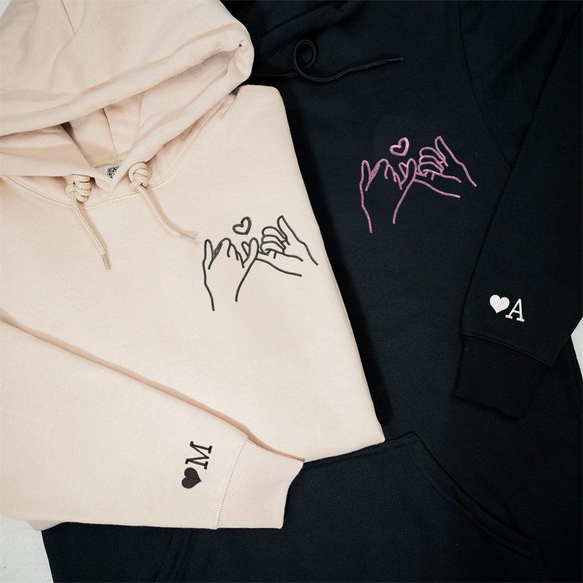 Individuell bestickte Pinky Promise Passende Hoodies für Paare