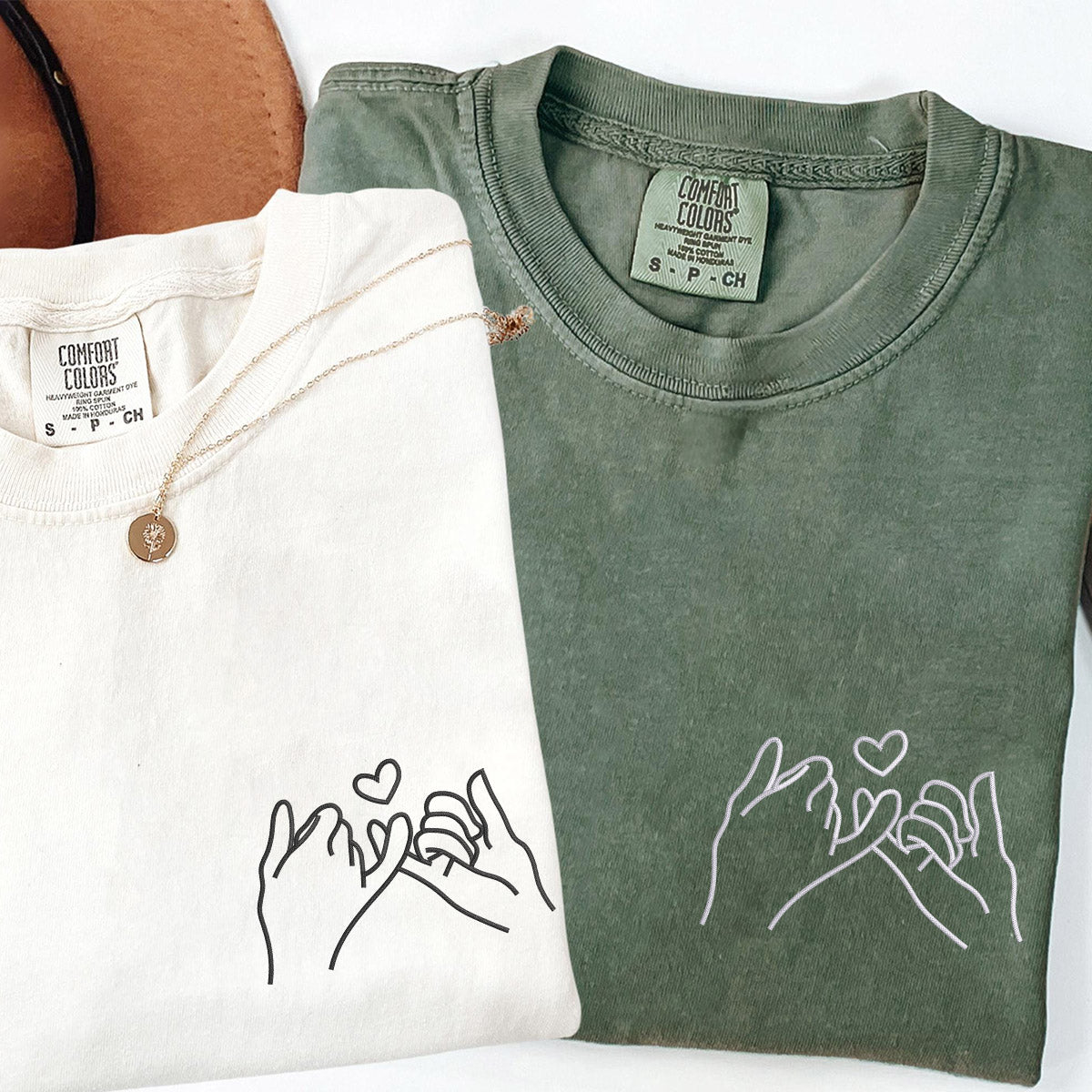 T-shirts assortis brodés personnalisés Pinky Promise pour couples