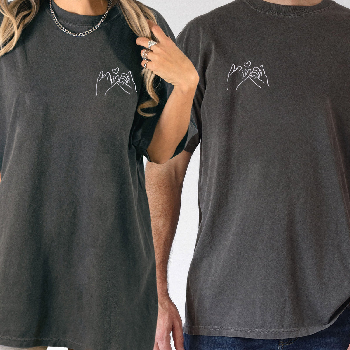 T-shirts assortis brodés personnalisés Pinky Promise pour couples