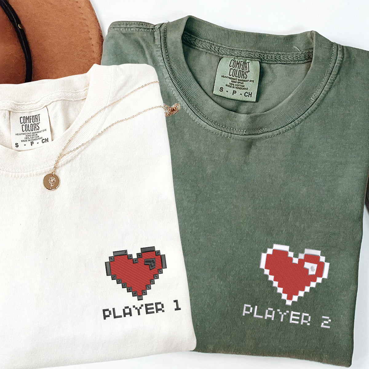Individuell bestickte Spieler 1 Spieler 2 passende T-Shirts für Paare