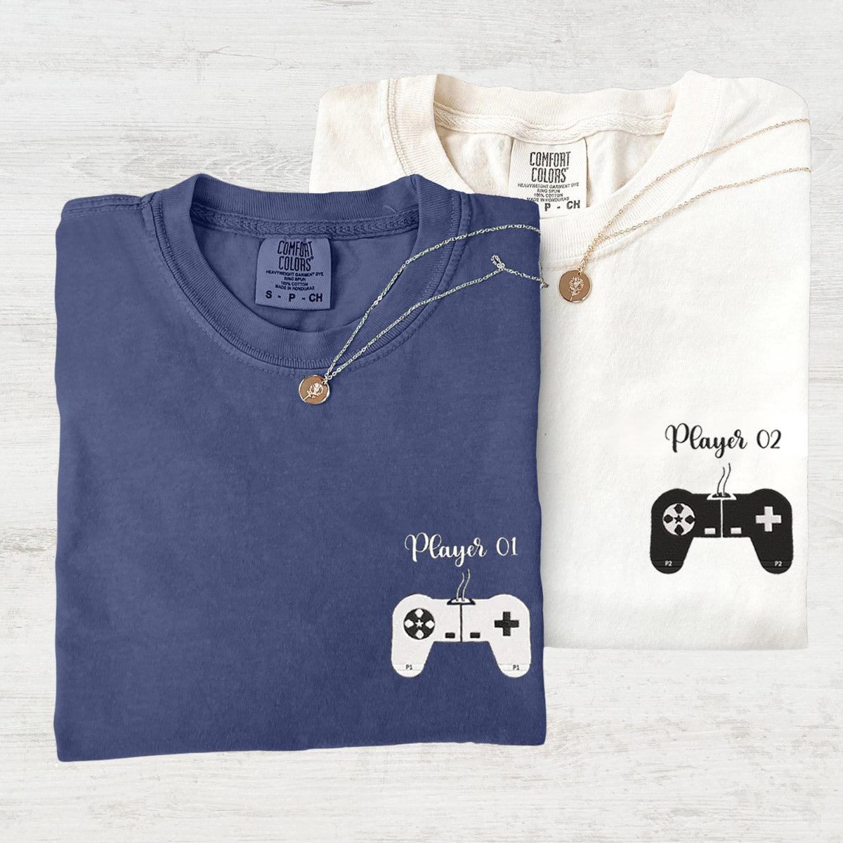 Individuell bestickte Spieler 1 Spieler 2 passende T-Shirts für Paare