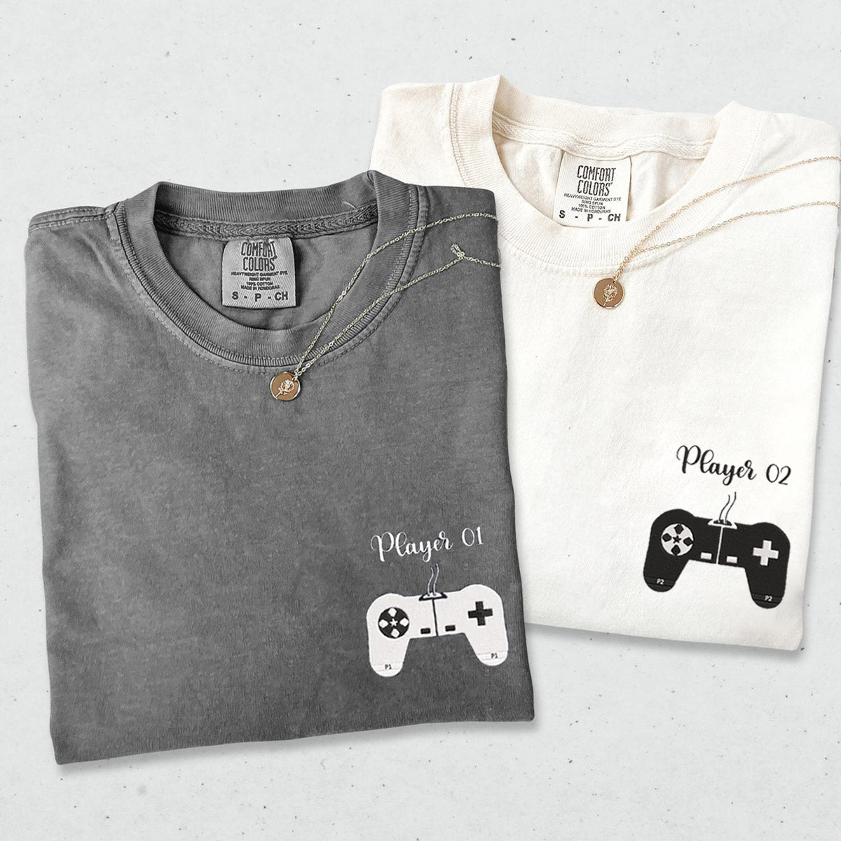 Individuell bestickte Spieler 1 Spieler 2 passende T-Shirts für Paare