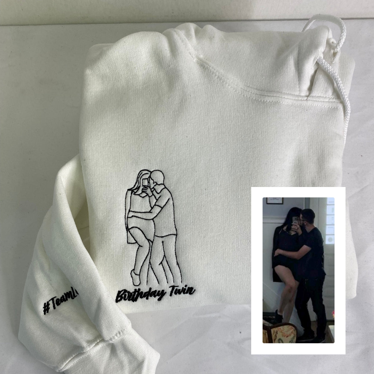 Sweat-shirt personnalisé avec portrait brodé, sweat-shirt pour couple, portrait de couple, sweat-shirt photo personnalisé, cadeau personnalisé pour couple
