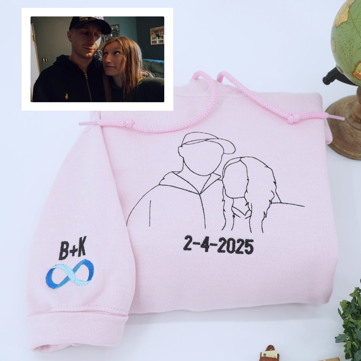 Sweat-shirt personnalisé avec portrait brodé, sweat-shirt pour couple, portrait de couple, sweat-shirt photo personnalisé, cadeau personnalisé pour couple