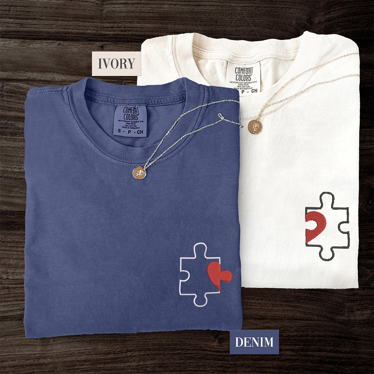 Individuell bestickte Puzzle-Herz-T-Shirts für Paare
