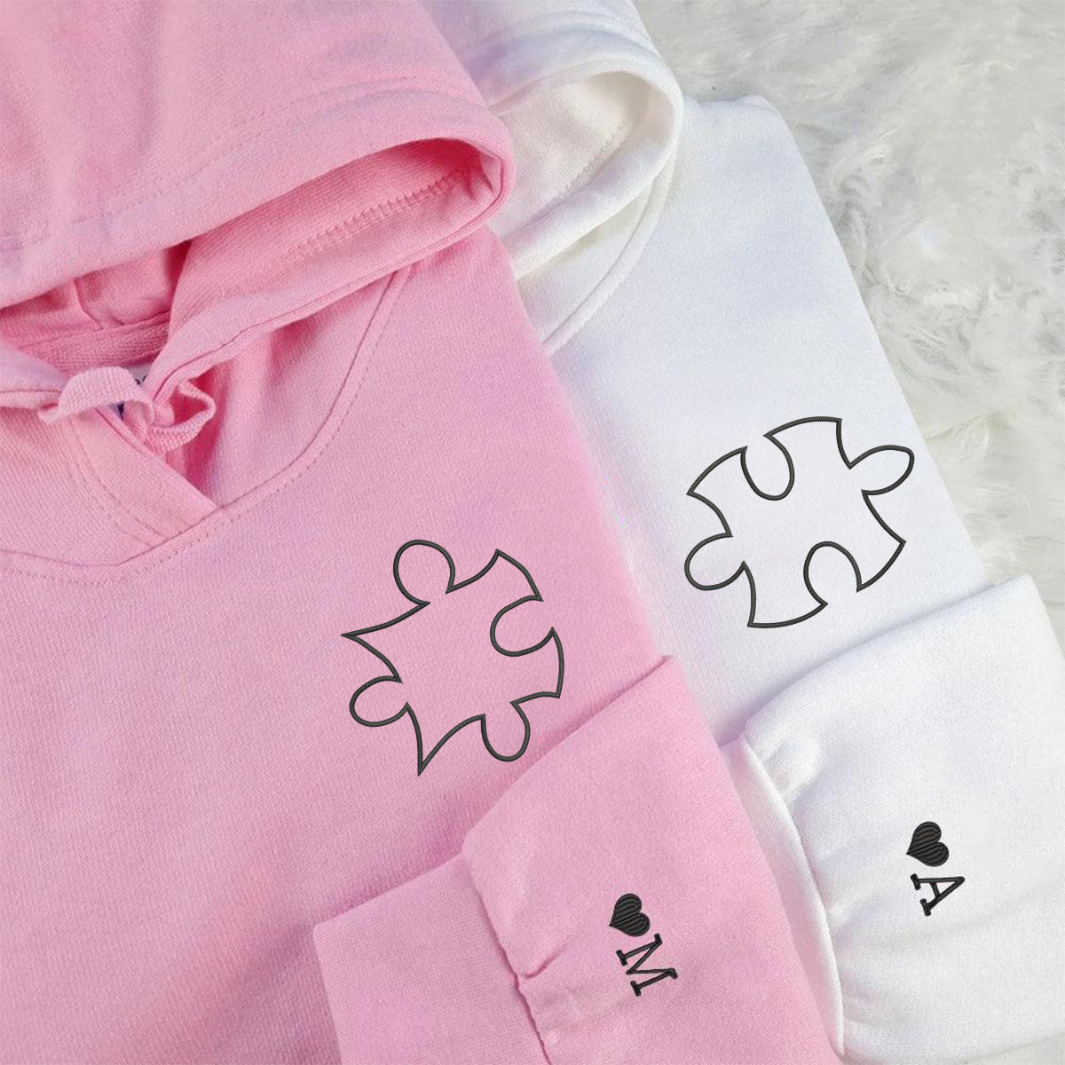Individuell bestickte Puzzle Love Passende Hoodies für Paare
