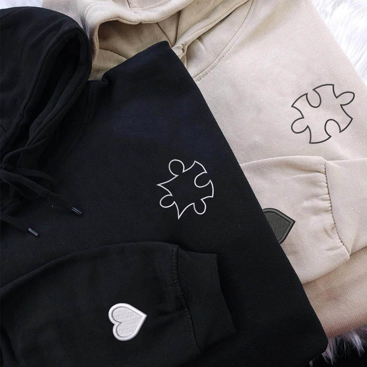 Individuell bestickte Puzzle Love Passende Hoodies für Paare