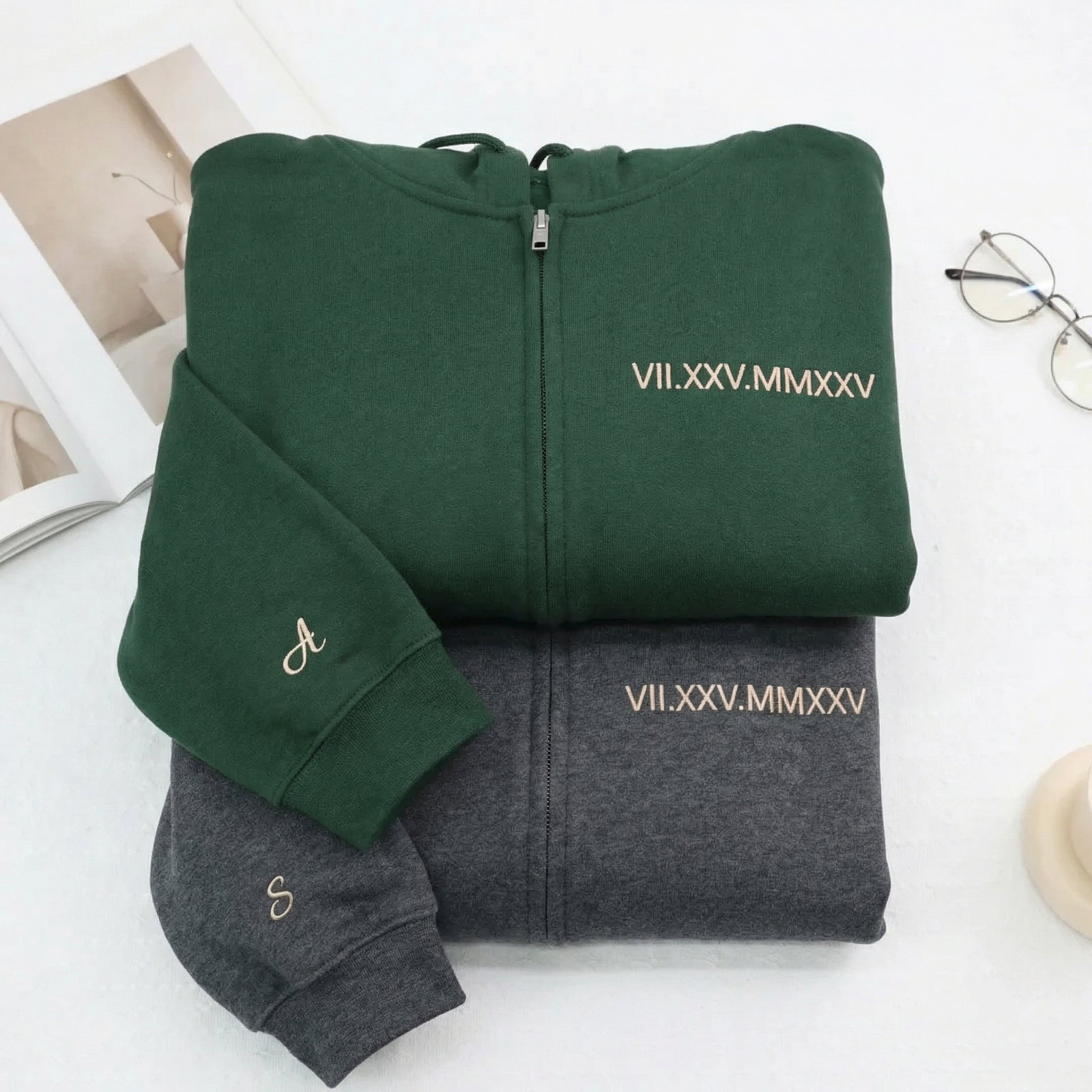 Sweats à capuche brodés personnalisés assortis pour couples