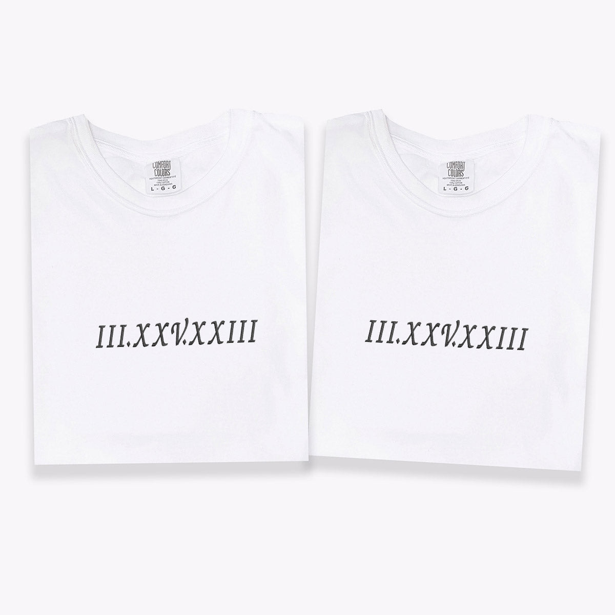 T-Shirts mit individuell bestickten römischen Ziffern für Paare
