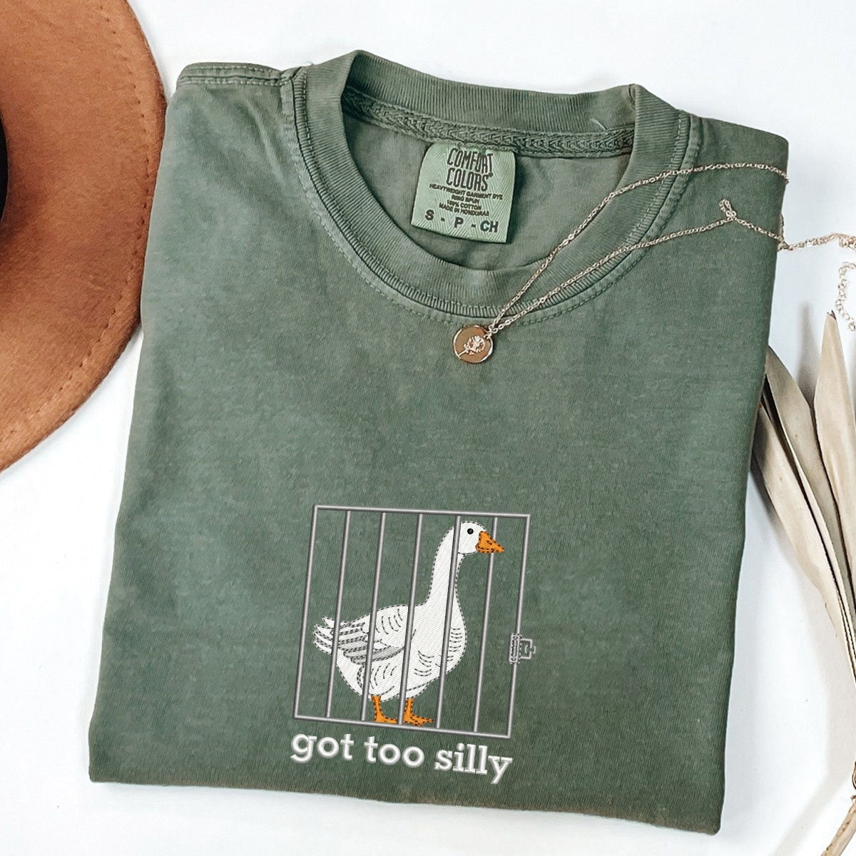 Custom Embroidered Silly Goose T-Shirt | Got Too Silly Meme Tee – Funny Cute Animal Shirt Gift