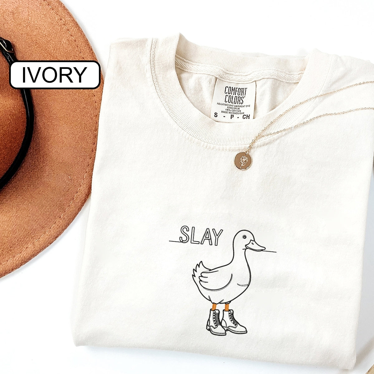 Custom Embroidered Slay Duck T-Shirt | Funny Duck Meme Tee – Cute Embroidered Gift for Her