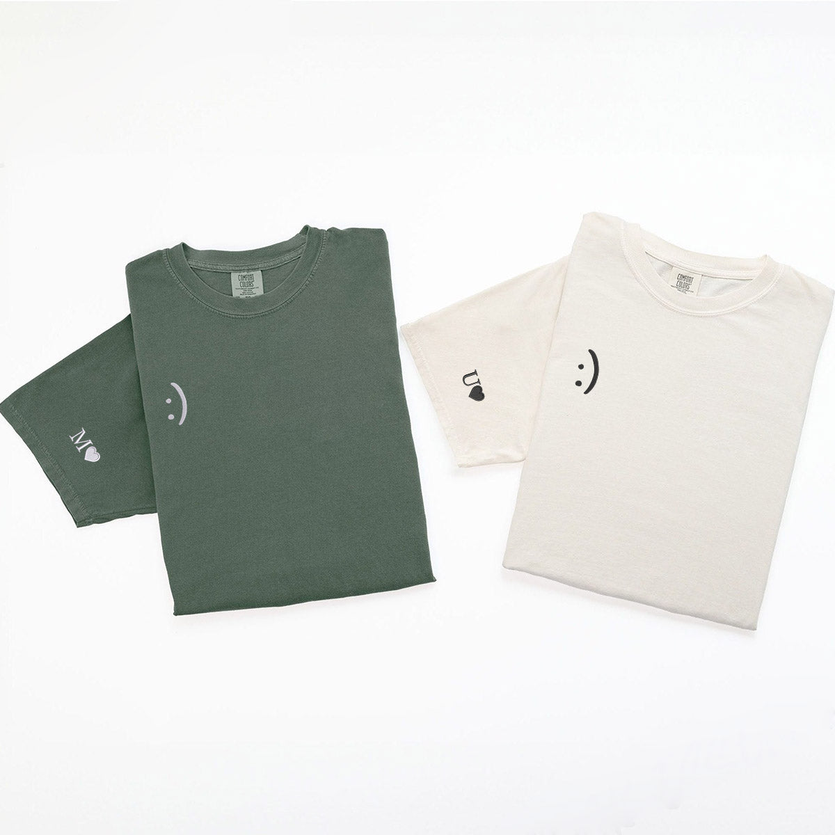 Custom Embroidered Smile Face Matching T-shirts for Couples