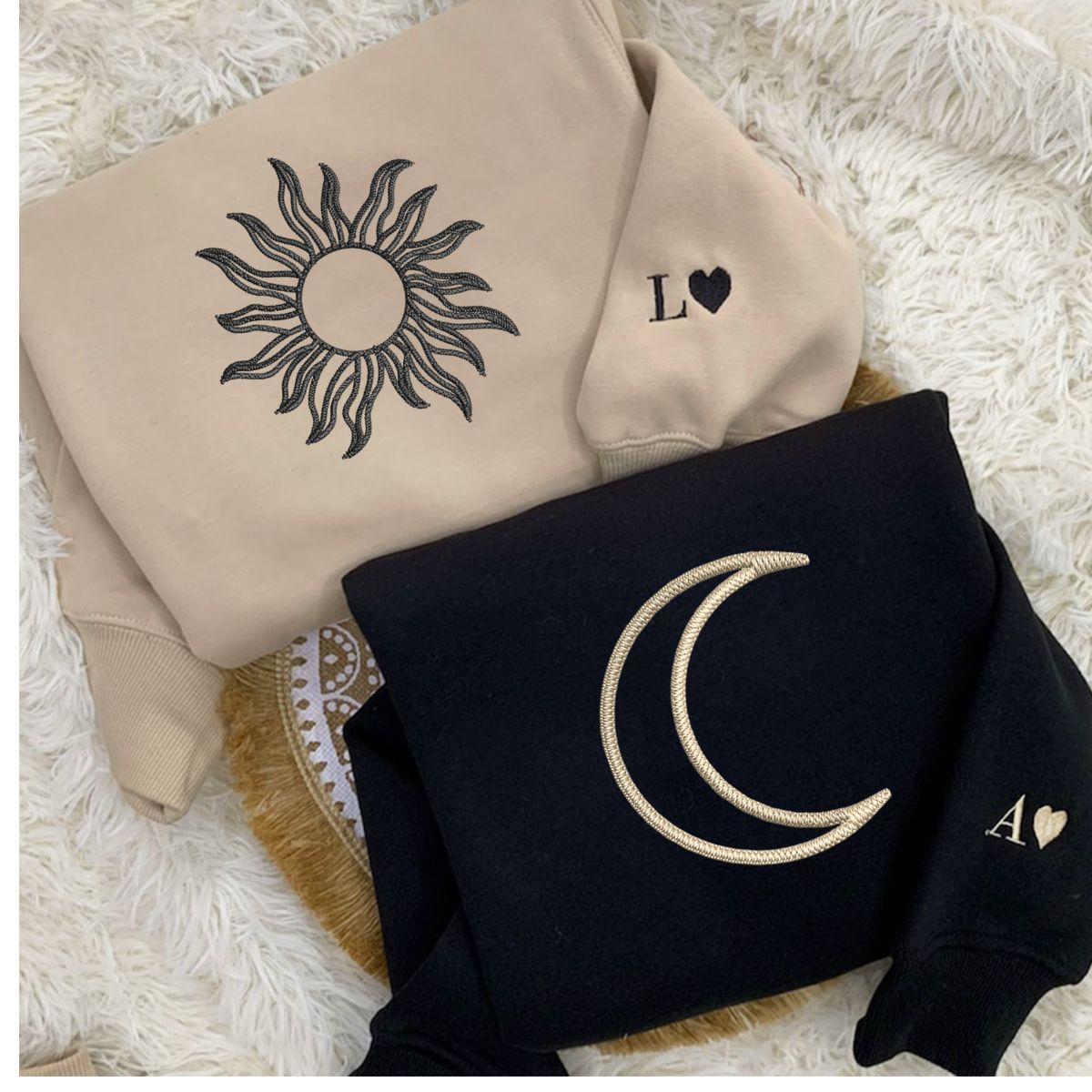Individuell bestickte Sonne- und Mond-Kapuzenpullover für Paare