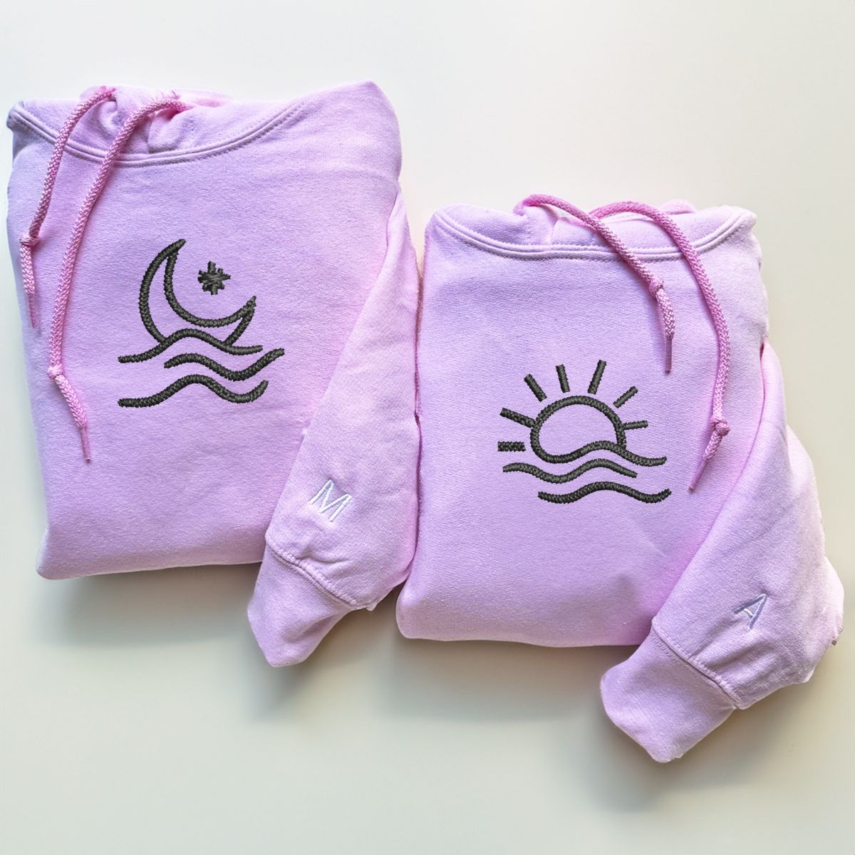 Individuell bestickte Sonne- und Mondwellen-Kapuzenpullover für Paare