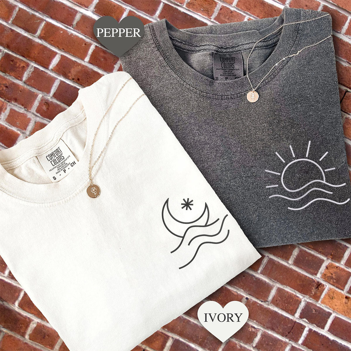 Individuell bestickte Sonne und Mond Welle passende T-Shirts für Paare