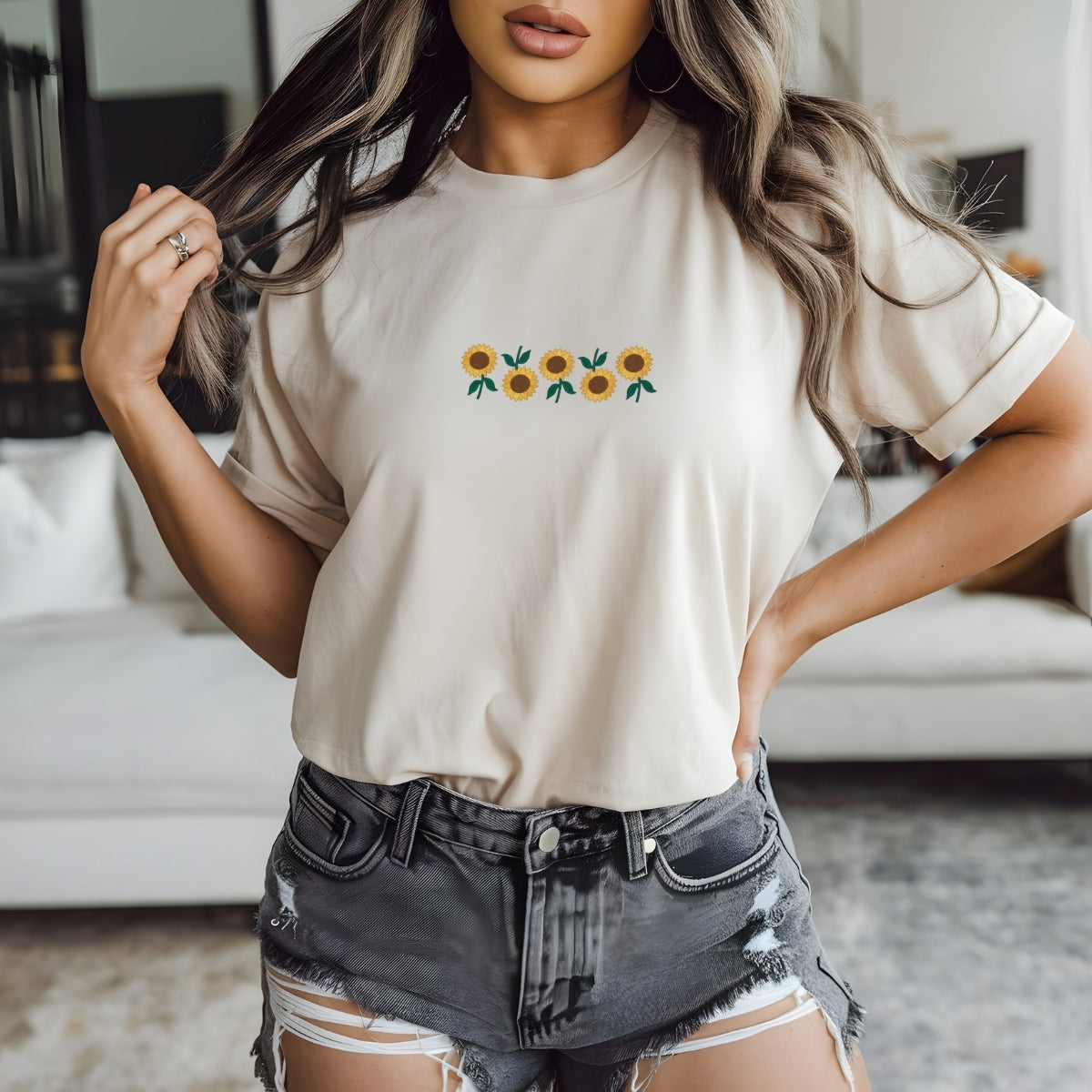 Custom Embroidered Sunflowers T-Shirt | Cute Vintage Floral Tee – l Gift for Nature Lovers