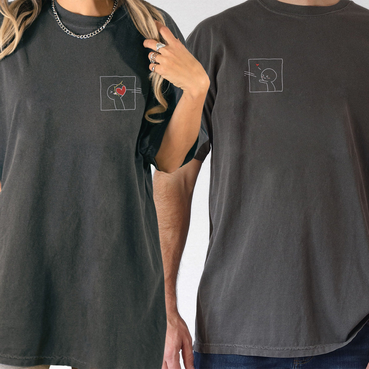 T-shirts assortis brodés personnalisés Roi et Reine des Grenouilles pour couples