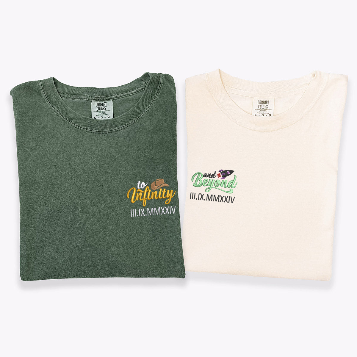 Individuell bestickte T-Shirts mit römischen Ziffern für Paare, passend zur Unendlichkeit und darüber hinaus